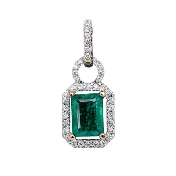 1.2cts Zambian Emerald Pendant in Solid 14K Gold with Natural Diamonds - Picture 1 of 8